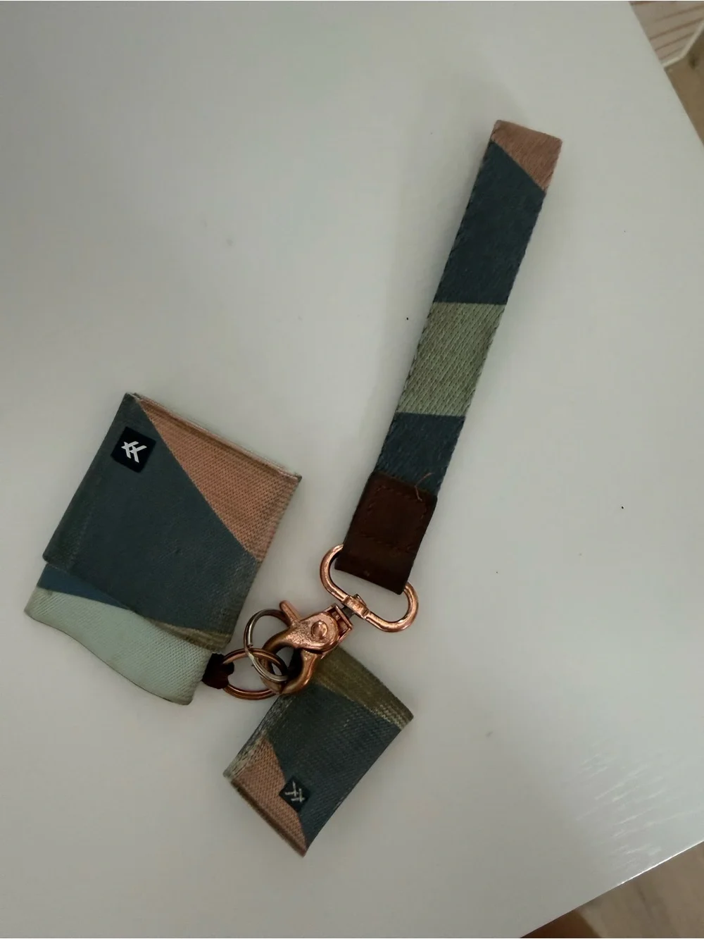 Thread Green & Tan Stripe Key Lanyard with Leather Trim